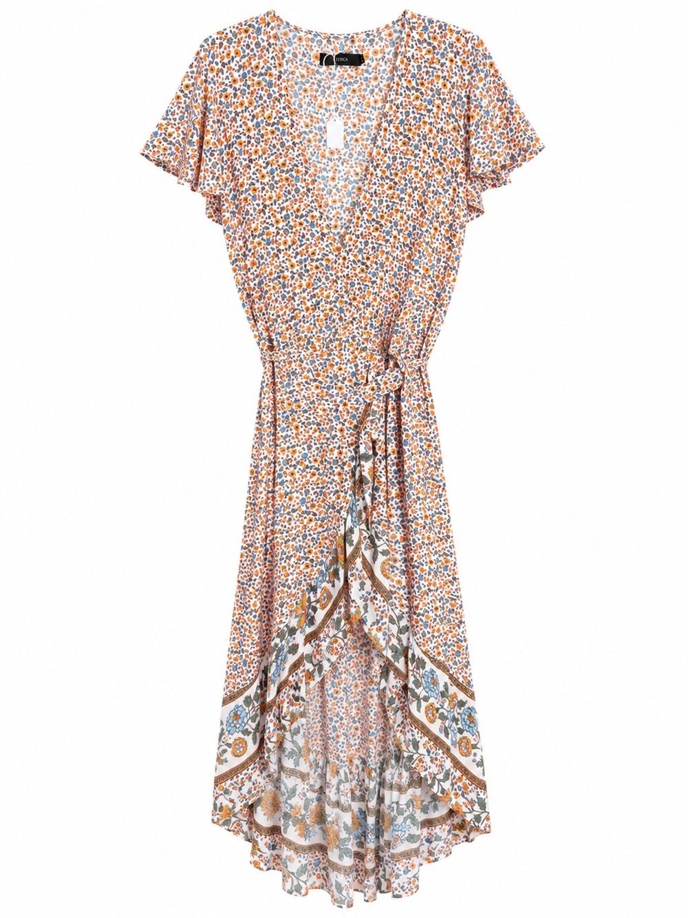 ZESICA Women’s Floral Wrap Maxi Dress - with Tie Waist Boho Style. Size: Medium